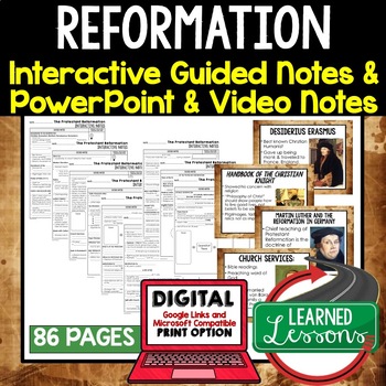 Preview of Reformation Guided Notes and PowerPoints, Interactive Notebooks, Google