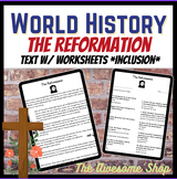 Reformation *INCLUSION LEVEL* Comprehension W/Worksheets for Sped