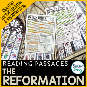 Preview of Protestant Reformation Reading Comprehension Passages Martin Luther Worksheets