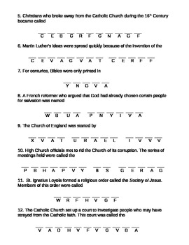 Reformation Puzzle Worksheet (Cryptogram) by Rebecca Miller | TpT
