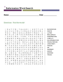 Reformation Word Search by Curt's Journey | TPT