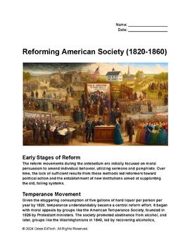 Preview of Reforming American Society (1820-1860) Worksheet