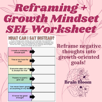 Preview of Reframing + Growth Mindset Worksheet | SEL Emotional Regulation Lesson