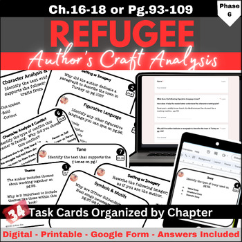 Preview of Refugee Author's Craft Task Cards Chapters 16, 17, 18 (pg.93-109)
