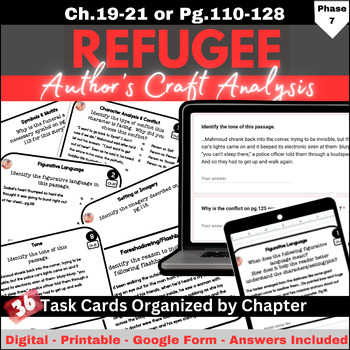 Preview of Refugee Author's Craft Task Cards Chapters 19, 20, 21 (pg.110-128)