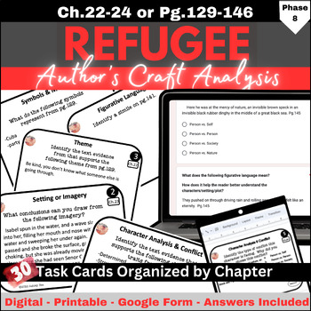 Preview of Refugee Author's Craft Task Cards Chapters 22, 23, 24 (pg.129-146)