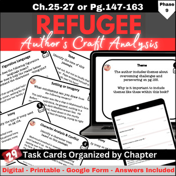 Preview of Refugee Author's Craft Task Cards Chapters 25, 26, 27 (pg.147-163)