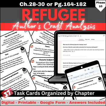 Preview of Refugee Author's Craft Task Cards Chapters 28, 29, 30 (pg.164-182)