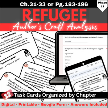 Preview of Refugee Author's Craft Task Cards Chapters 31, 32, 33 (pg.183-196)