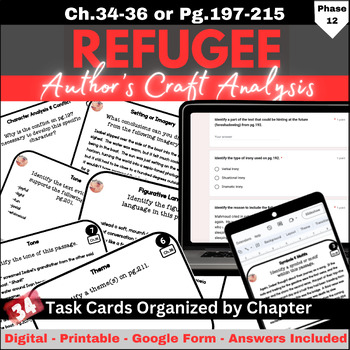 Preview of Refugee Author's Craft Task Cards Chapters 34, 35, 36 (pg.197-215)