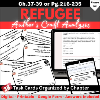 Preview of Refugee Author's Craft Task Cards Chapters 37, 38, 39 (pg.216-235)