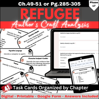 Preview of Refugee Author's Craft Task Cards Chapters 49, 50, 51 (pg.285-305)