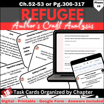 Preview of Refugee Author's Craft Task Cards Chapters 52 & 53 (pg.306-317)