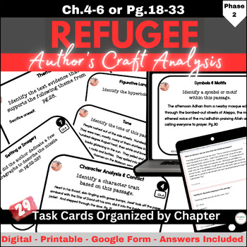 Preview of Refugee Author's Craft Task Cards Chapters 4, 5, 6 (pg.18-33)