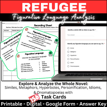 Preview of Refugee Close Read Task Cards: Figurative Language Analysis