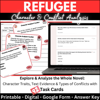 Preview of Refugee Close Read Task Cards: Character and Conflict Analysis