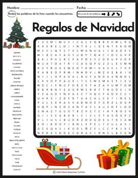 Regalos de Navidad Sopa de Letras – Spanish Christmas Gifts Word Search ...