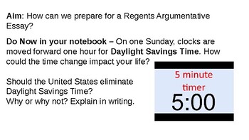 Preview of Regents Argument Essay Unit Lessons Presentation - Daylight Savings Time