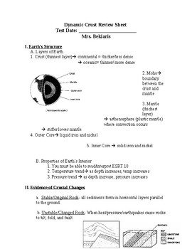 Preview of Regents Earth Science: Dynamic Earth Review Sheet