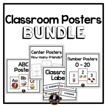 Preview of Classroom Poster BUNDLE - Alphabet, Numbers, Center Posters & Classroom Labels