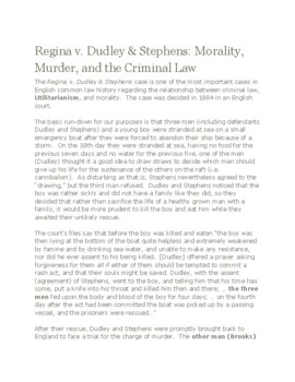 Preview of Regina v. Dudley & Stephens: Morality, Murder, and Criminal Law