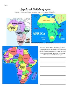 Preview of Regional Africa Folktales Worksheet
