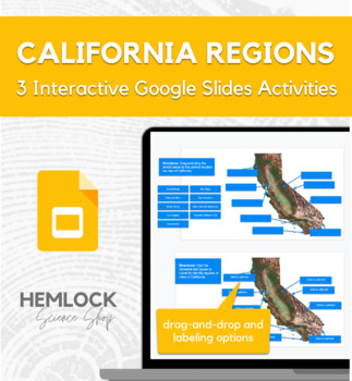 Preview of Regions & Geography of California - drag-and-drop, labeling maps in Slides