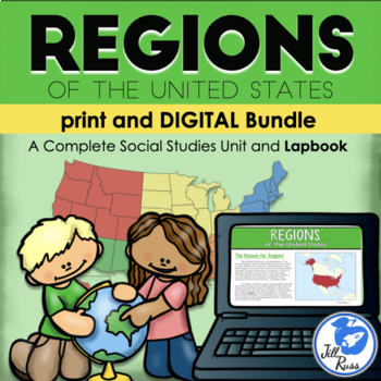 Preview of Regions Introduction Unit, Lapbook, Print & Digital Distance Learning Bundle