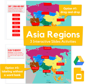 Preview of Regions of Asia (Asian Regions) Map - drag-and-drop, labeling activity in Slides