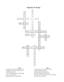 Regions of Texas Crossword by CC Collections TPT