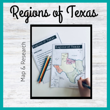 Preview of Regions of Texas Map & Research Activity 4th & 7th Grades Texas History Low Prep