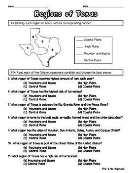 texas regions worksheet