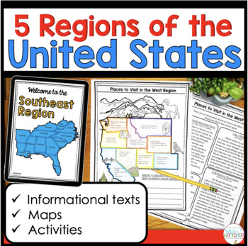 Preview of 5 Regions of the US Maps Reading Passages and Comprehension Activities