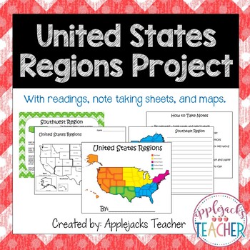 Preview of Regions of the U.S. Project with Text, Note Taking, and Summarizing