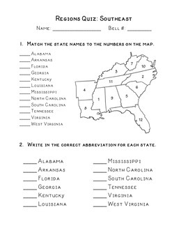 Regions Of The US Quiz Southeast By Jessie Davis TPT   Original 1575249 1 