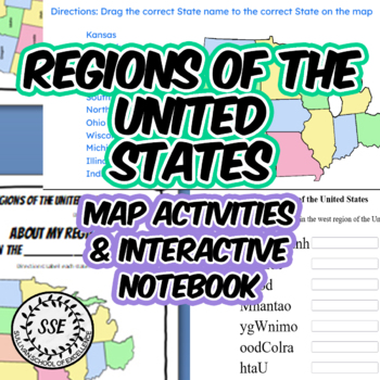 Preview of 5 Regions of the United States Map Worksheets, Interactive Notebook US Geography