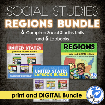 Preview of Regions of the United States Bundle 6 Units Lapbooks Print and Distance Learning
