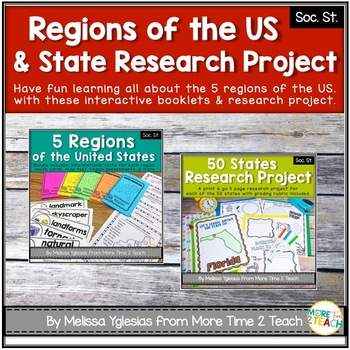 Preview of Regions of the United States Bundle & State Research Project with Rubric