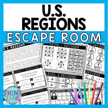 Preview of Regions of the United States Escape Room - Task Cards - Reading Comprehension