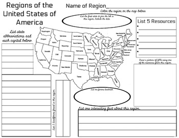 Preview of Regions of the United States- Journal Template