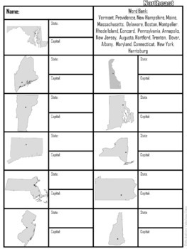 Regions of the United States - Northeast - States Matching Puzzle Activity