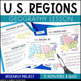 Regions of the United States Worksheets & Lesson with 5 U.