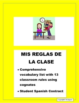 Preview of Reglas de la Clase- Classroom Rules in Spanish using Cognates/ Student Contract