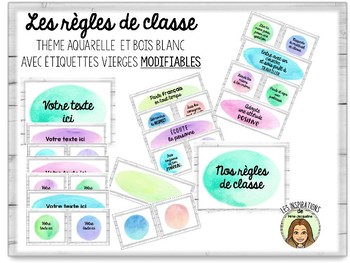 Preview of Règles de classe thème aquarelle FRENCH Classroom rules Watercolour