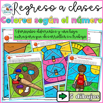 Preview of Back to School Color by Number Math Spanish Regreso a Clases Matematicas Colorea