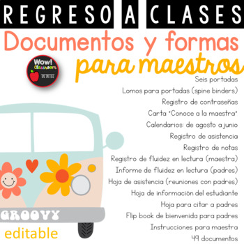 Preview of Regreso a clases: documentos y formas para maestros | Motivo Groovy Flower Power