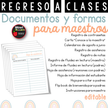 Preview of Regreso a clases: documentos y formas para maestros | Motivo arcoíris
