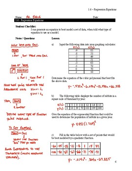 regression equations notes key