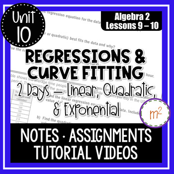 Preview of Regressions and Curve Fitting (Linear, Quadratic, Exponential) - Algebra 2