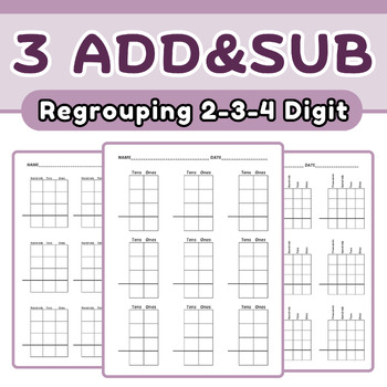 Preview of Regrouping Template for 2-3-4 Digit Addition and Subtraction | Math Worksheets